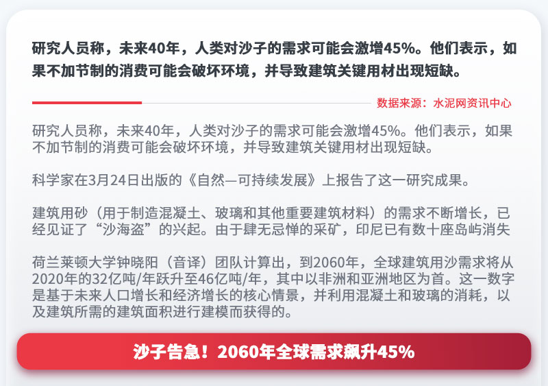 沙子告急！2060年全球需求飆升45%